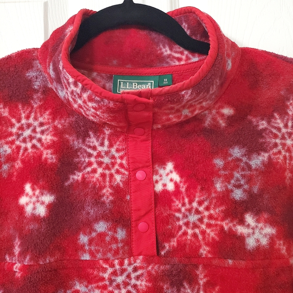 LL Bean Red Snowflake Fleece Pullover Jacket Women's Size 1X - Picture 4 of 7